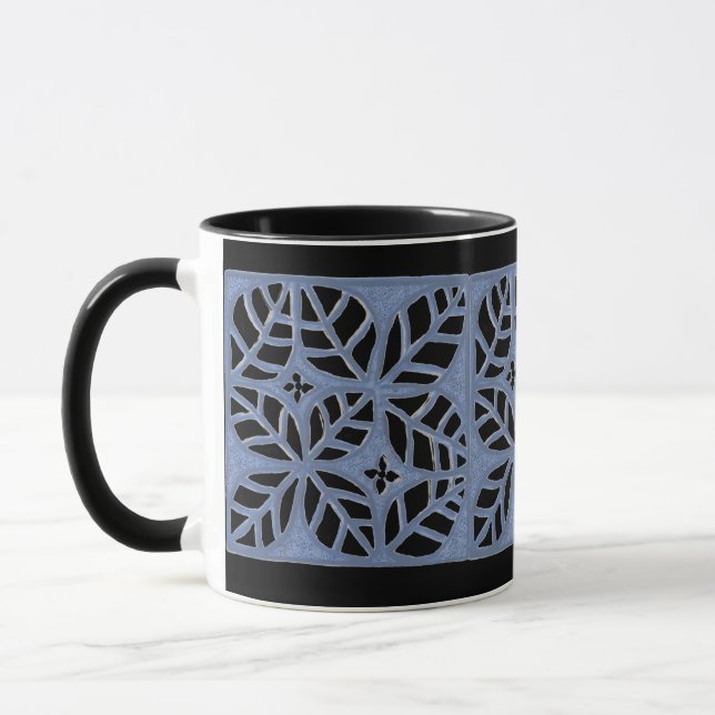 Blau-Schwarz-Blattmuster-Tasse Tasse (Links)