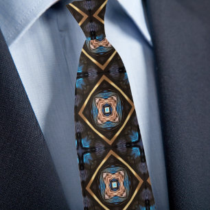 Blau Schwarz Bronze Diamantmuster Krawatte