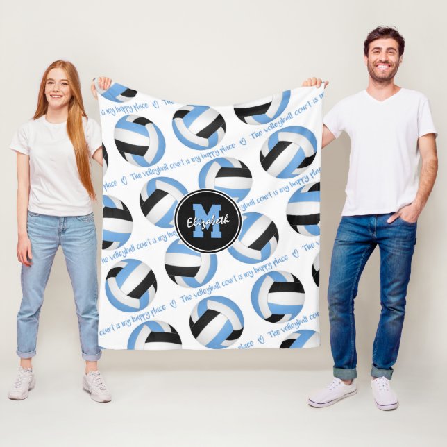 Blau Schwarz Der Volleyballplatz ist mein glücklic Fleecedecke (Beispiel)
