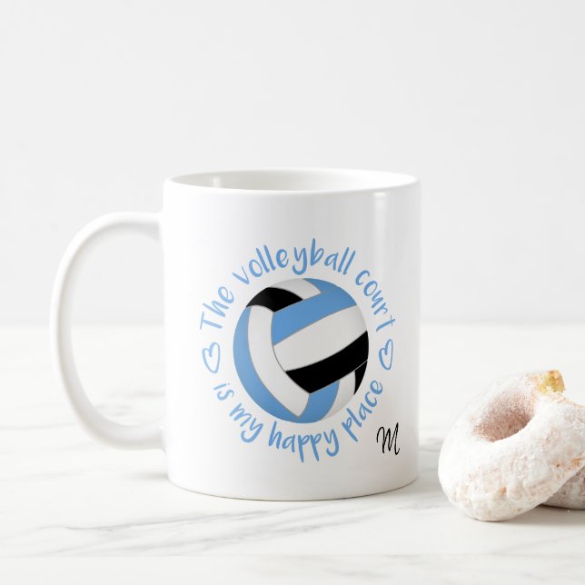 Blau Schwarz Der Volleyballplatz ist mein glücklic Kaffeetasse (Mit Donut)
