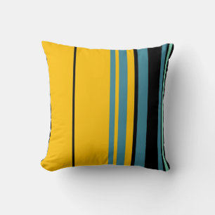 Blau Schwarz Gelb Retro Streifen Kunst Design Kiss Kissen