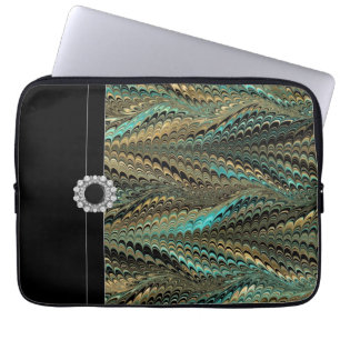 Blau Schwarz Gold Elegante Laptop-Hülle Laptopschutzhülle