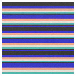 Blau, Schwarz, Grün, Beige und Lachs Stoff
