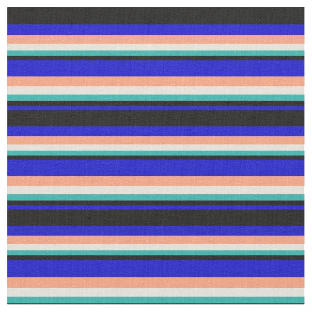 Blau, Schwarz, Grün, Beige und Lachs Stoff (Nahaufnahme)
