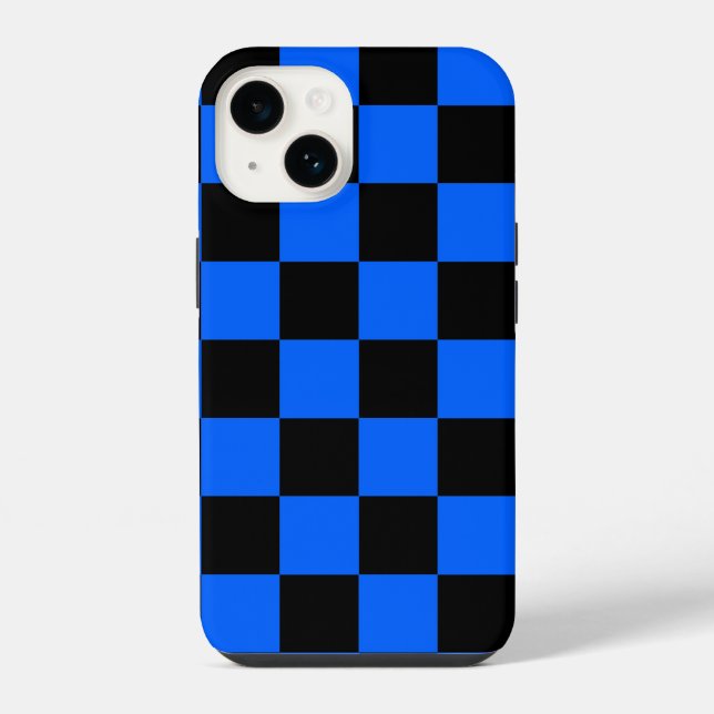 Blau Schwarz kariert Schottenmuster iPhone Hülle (Rückseite)