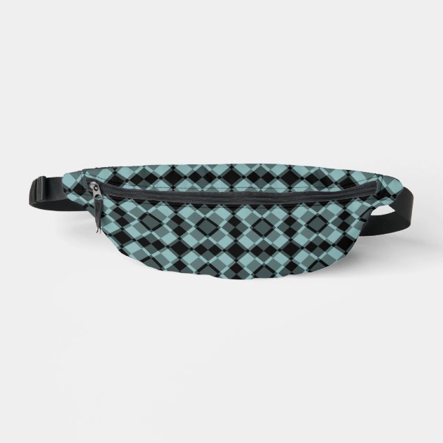 Blau Schwarz Karo-Argyle-Muster Bauchtasche (Vorderseite)