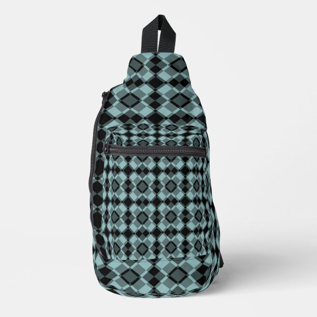 Blau Schwarz Karo-Argyle-Muster Crossbody Bag (Vorderseite)