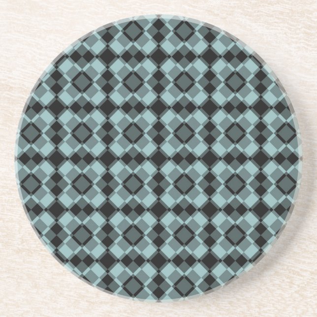Blau Schwarz Karo-Argyle-Muster Getränkeuntersetzer (Vorne)