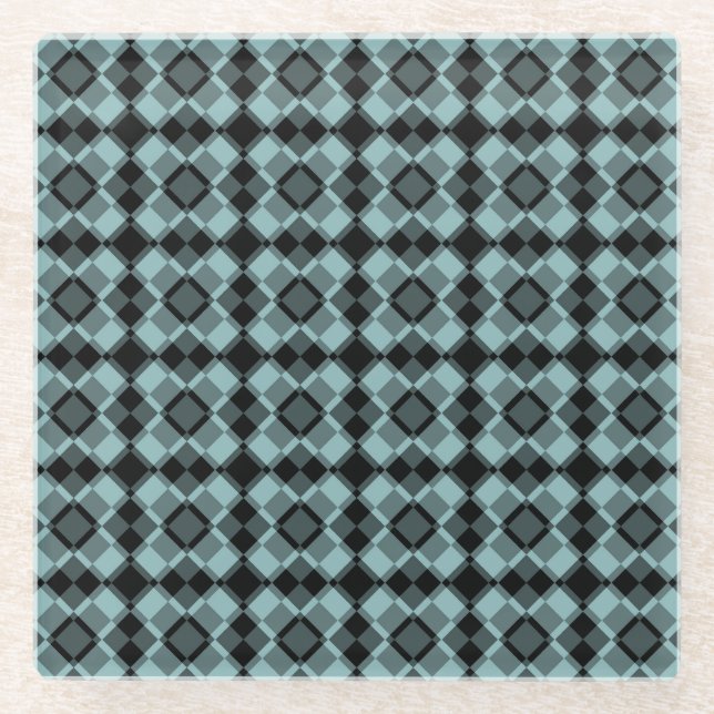 Blau Schwarz Karo Argyle Muster Glasuntersetzer (Vorderseite)