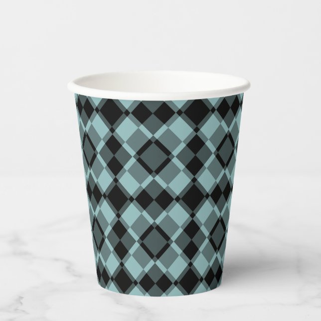 Blau Schwarz Karo Argyle-Muster Pappbecher (Vorderseite)