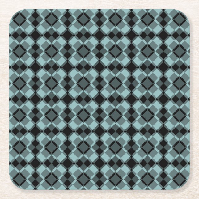 Blau Schwarz Karo Argyle Muster Rechteckiger Pappuntersetzer (Vorderseite)