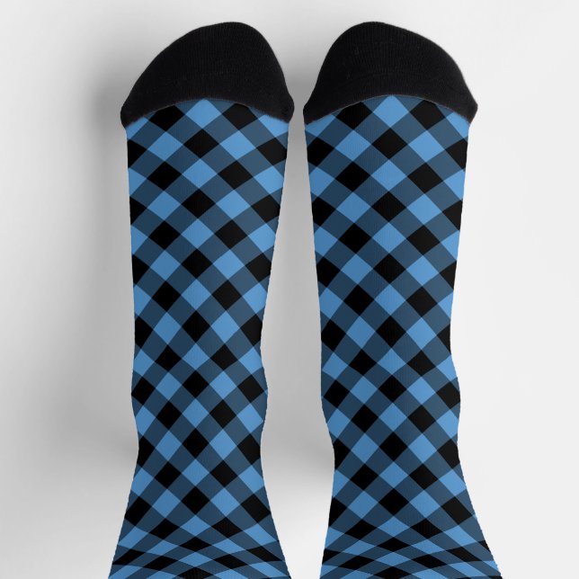 Blau Schwarz Karo Diamantmuster Socken (Oben)