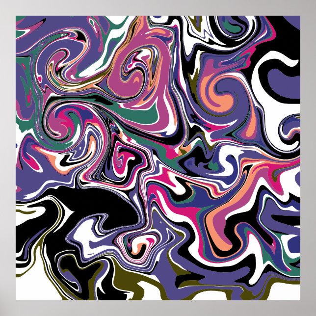 Blau, Schwarz, Korallen, weiße Wirbel, Marmor wie  Poster (Vorne)