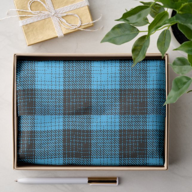 Blau Schwarz Kreuzschachttiertes Büffel-Karo Seidenpapier (Geschenk)