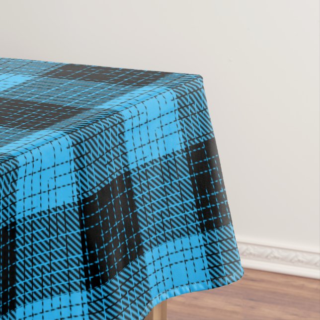Blau Schwarz Kreuzschachttiertes Büffel-Karo Tischdecke (Beispiel)