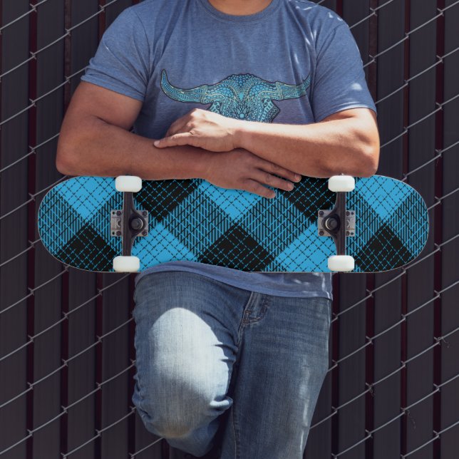 Blau Schwarz Kreuzschraffur Büffel Karo Skateboard (Außenbereich 3)