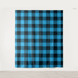 Blau Schwarz Kreuzschraffur Büffel Karo Wandteppich