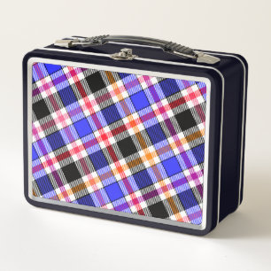 Blau Schwarz Multicolor Flanell Kariert Tartan Metall Brotdose