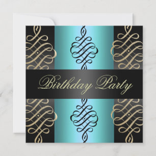 Blau/Schwarz Swirl Elegantes Design Geburtstag ein Einladung