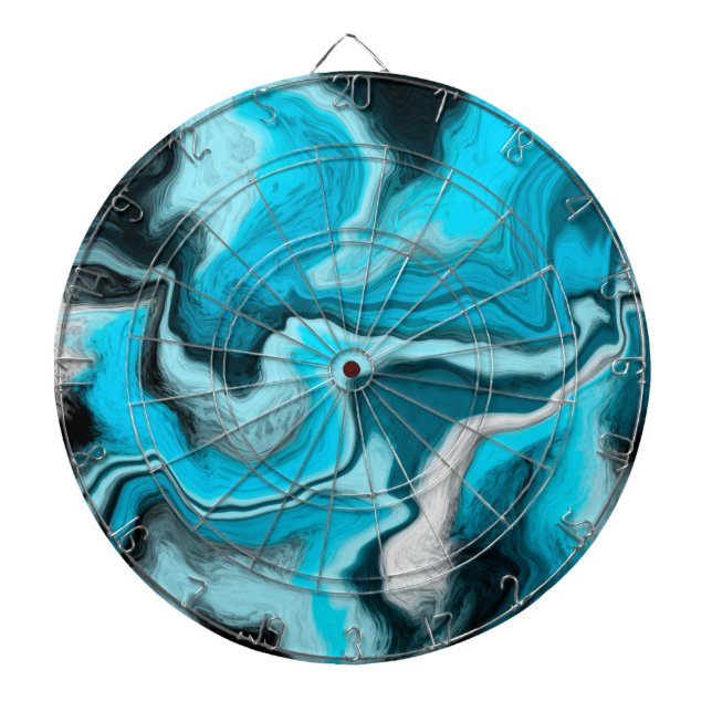 Blau, Schwarz und Weiß-Marmor-Fluid Art Dartscheibe (vorne)