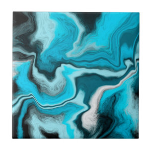 Blau, Schwarz und Weiß-Marmor-Fluid Art Fliese