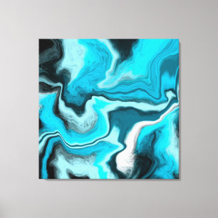 Blau, Schwarz und Weiß-Marmor-Fluid Art Leinwanddruck