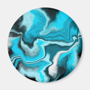 Blau, Schwarz und Weiß-Marmor-Fluid Art Magnet
