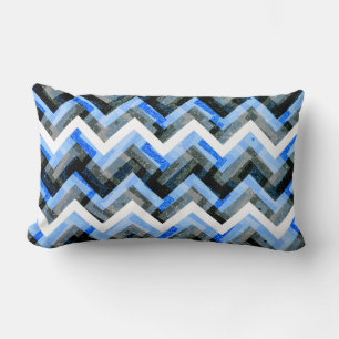 Blau Schwarz Weiß Chevron Texturiert Lendenkissen