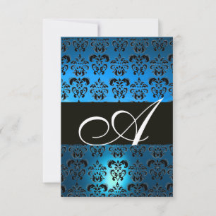 BLAU SCHWARZ WEIß DAMAST MONOGRAMM EINLADUNG