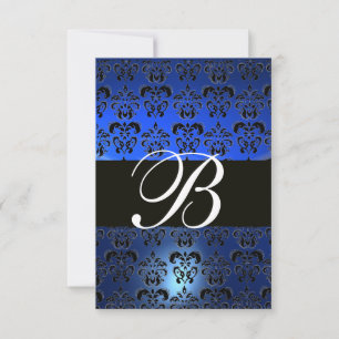 BLAU SCHWARZ WEISS DAMAST MONOGRAMM RSVP EINLADUNG