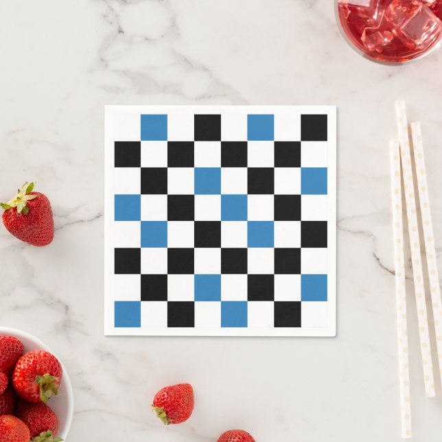 Blau Schwarz Weiß kariertes Musterdesign  Serviette (Beispiel)