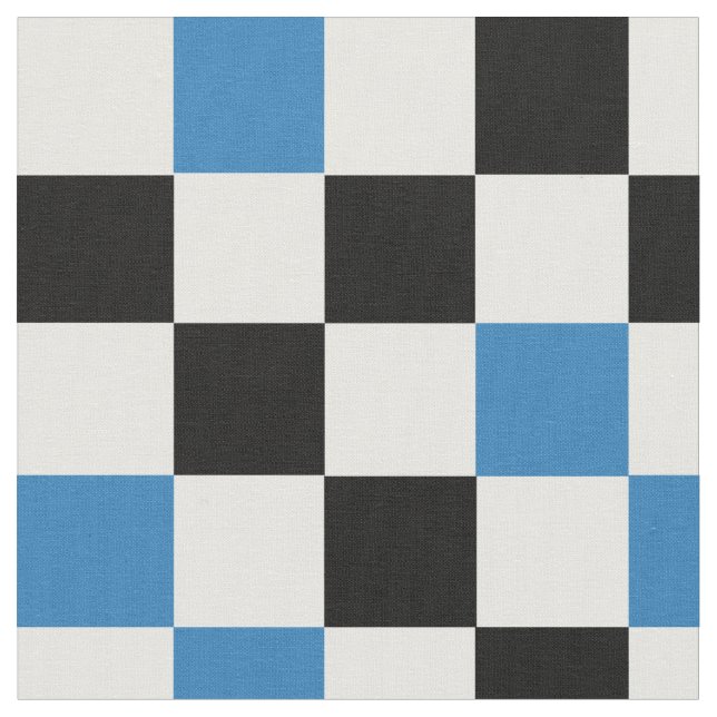 Blau Schwarz Weiß kariertes Musterdesign  Stoff (Nahaufnahme)