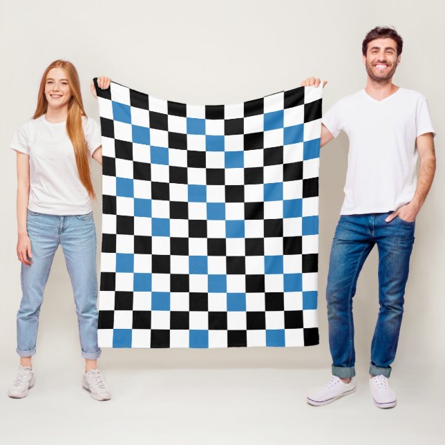 Blau Schwarz Weiß Karomuster Design  Fleecedecke (Beispiel)