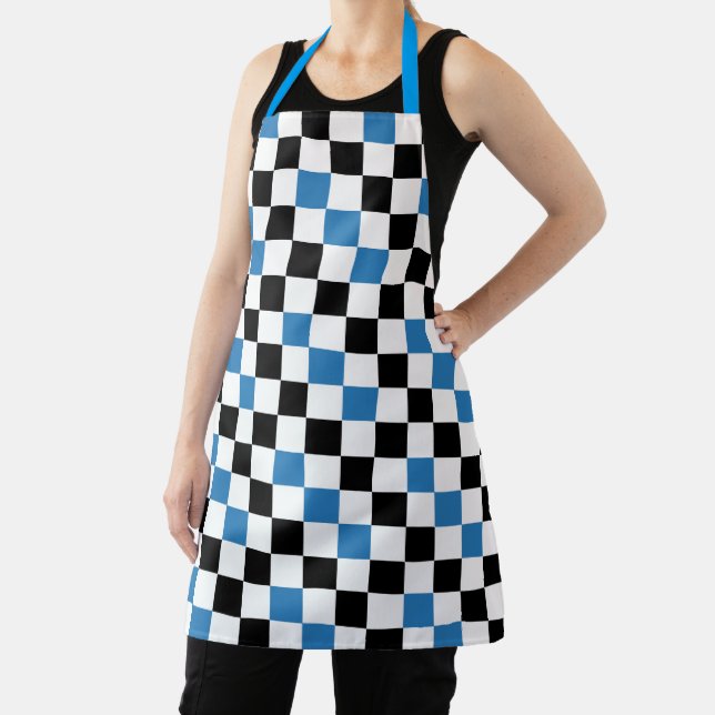 Blau Schwarz Weiß Karomuster Design  Schürze (InSitu)