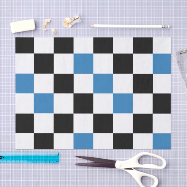 Blau Schwarz Weiß Karomuster Design  Seidenpapier (Handwerk)