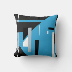 Blau Schwarz-weiß mit grauer geometrischer Abstrak Kissen
