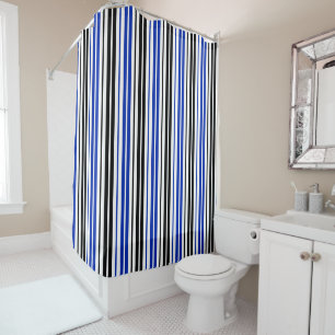 Blau Schwarz Weiß Streifen Muster Design  Duschvorhang