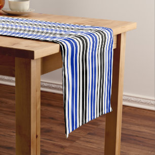 Blau Schwarz Weiß Streifen Muster Design Kurzer Tischläufer