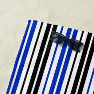 Blau Schwarz Weiß Streifen Muster Design Strandtuch