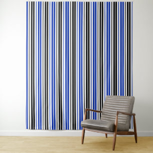 Blau Schwarz Weiß Streifen Muster Design  Wandteppich