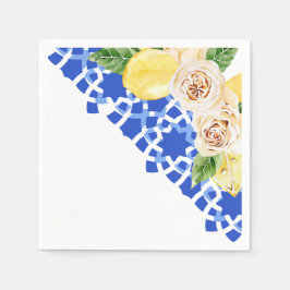 Blau-schwarze Sommerfliesen und Zitronen Serviette