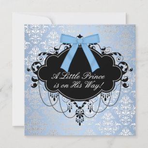 Blau Schwarzer Damast Prinz Baby Boy Shower Einladung