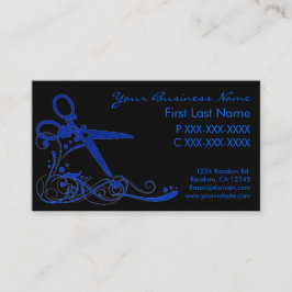 Blau schwarzer Glitzer wirbelnde Haare schneiden V Visitenkarte