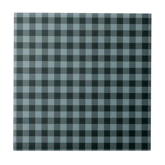 Blau-schwarzes Gingham-Karomuster Fliese (Vorderseite)