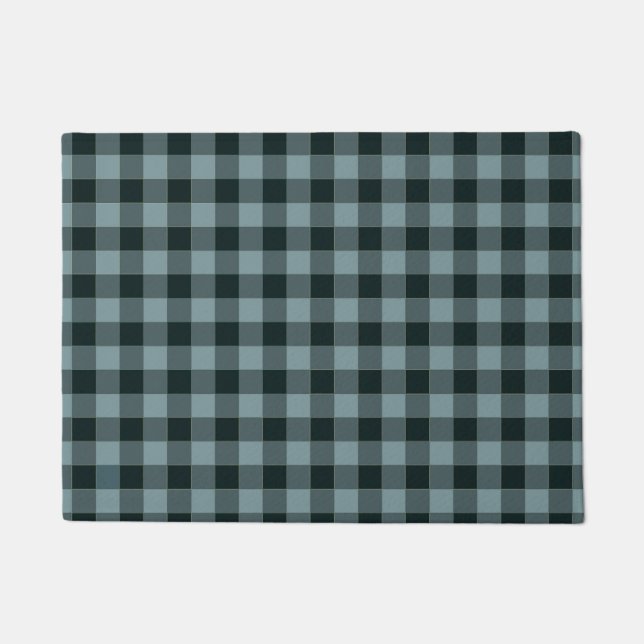 Blau-schwarzes Gingham-Karomuster Fußmatte (Vorderseite)