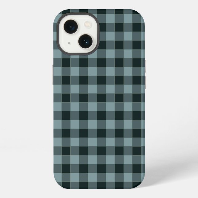 Blau-schwarzes Gingham-Karomuster iPhone Hülle (Rückseite)