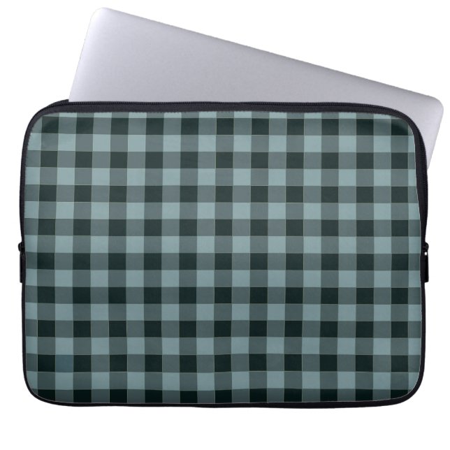 Blau-schwarzes Gingham-Karomuster Laptopschutzhülle (Vorderseite)