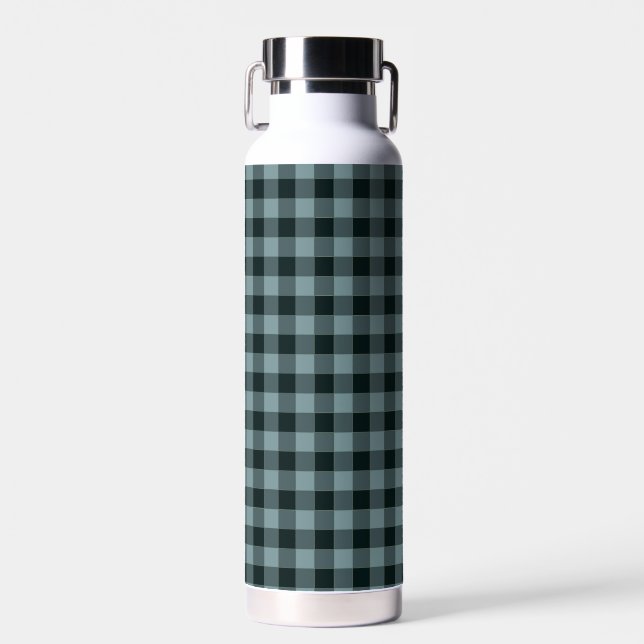 Blau-schwarzes Gingham-Karomuster Trinkflasche (Vorne)