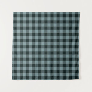 Blau-schwarzes kariertes Gingham-Muster Wandteppich