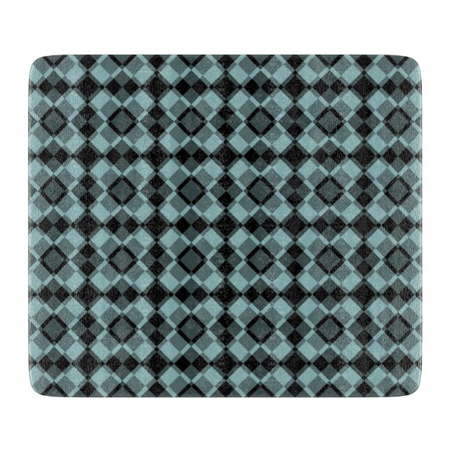 Blau schwarzes Karo-Argyle-Muster Schneidebrett (Vorderseite)